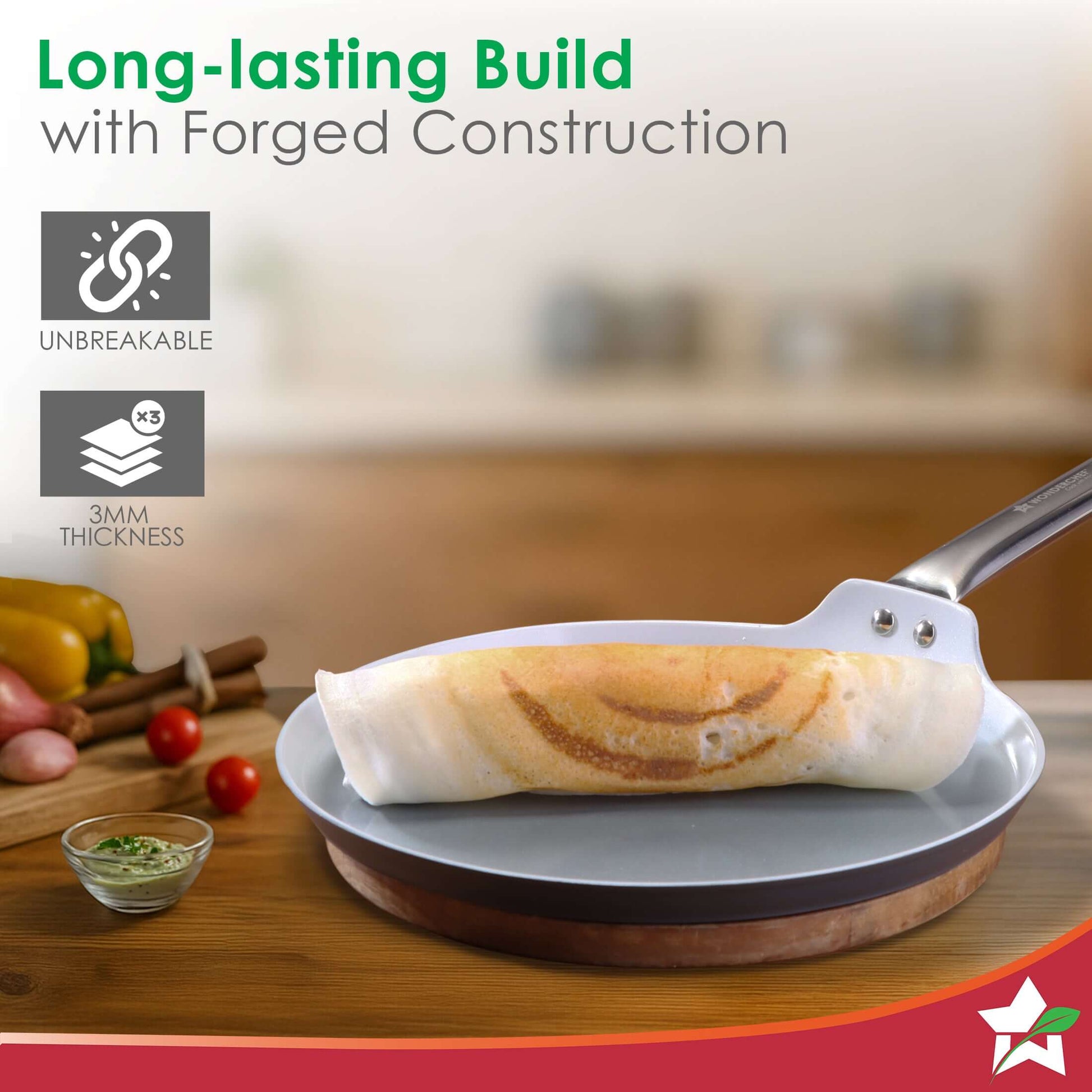 Eco-Glide Dosa Tawa | Chemical-free Ceramic Coating | 28cm | Healthy, Low Oil Meals | Scratch-resistant | Stainless-steel Handle | Gas & Induction Compatible | Grey | Easy to Clean