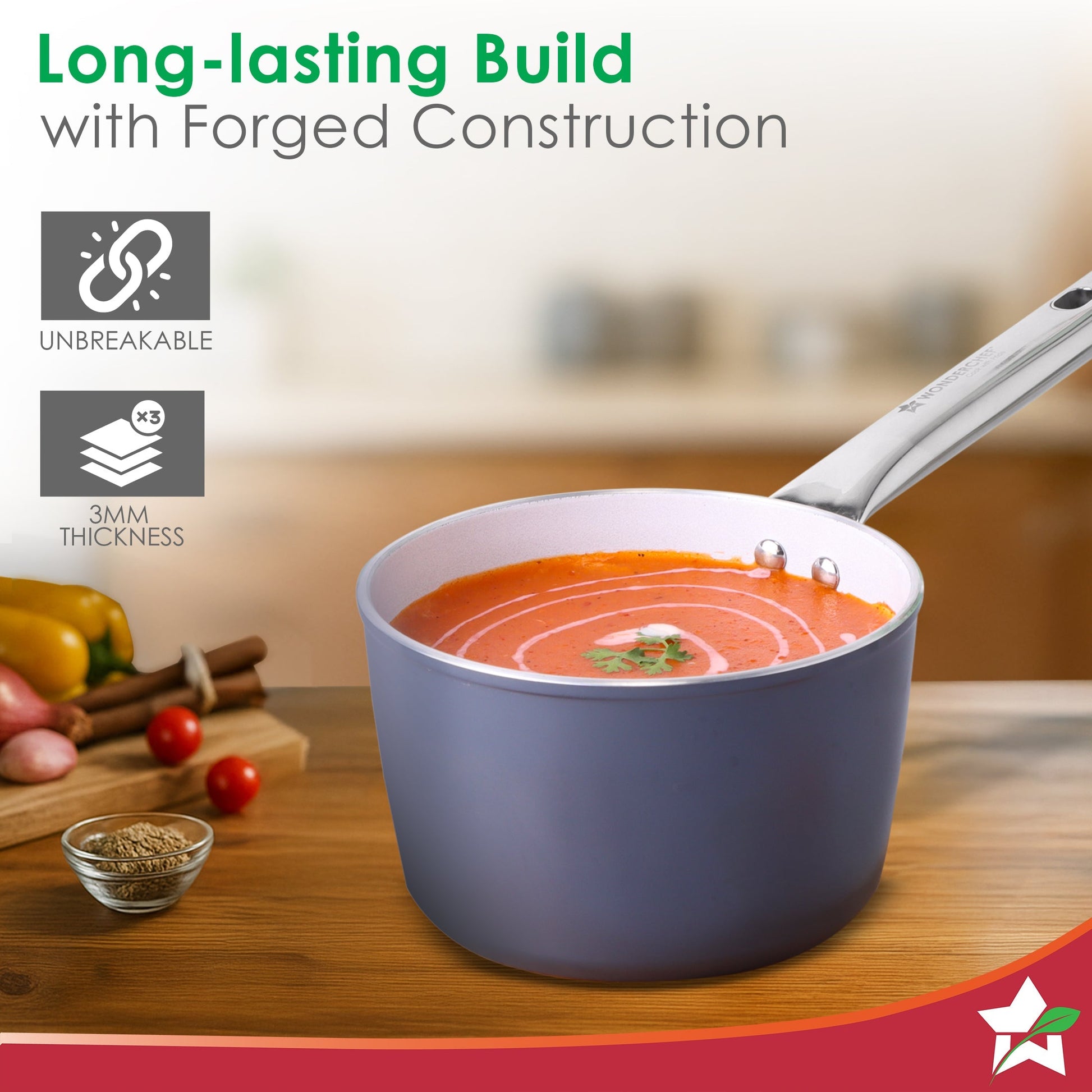 Eco-Glide Saucepan | Chemical-free Ceramic Coating | 16cm, 1.75L | Healthy, Low Oil Meals | Scratch-resistant | Stainless-steel Handle | Gas & Induction Compatible | Grey | Easy to Clean