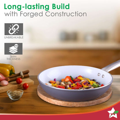 Eco-Glide Fry Pan | | Chemical-free Ceramic Coating | 20cm, 1.2L | Healthy, Low Oil Meals | Scratch-resistant | Stainless-steel Handle | Gas & Induction Compatible | Grey | Easy to Clean