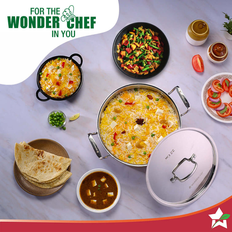Wonderchef Stella Triply Stainless Steel Casserole with Lid | 24 cm, 4.5 Litres | Compatible with Gas Stove, Induction, 