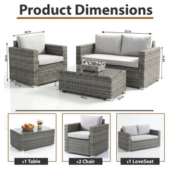 Roros Outdoor Sofa Set 2 Seater, 2 Single seater and 1 Center Table Set (Grey)