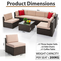 Carni Outdoor Patio Sofa Set 6 seater and 1 Center Table (Brown)