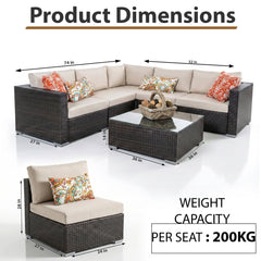 Marea Outdoor Patio Sofa Set 6 seater and 1 Center Table (Brown)