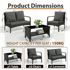 Feya Outdoor Sofa Set 2 Seater, 2 Single seater and 1 Center Table Set (Black)