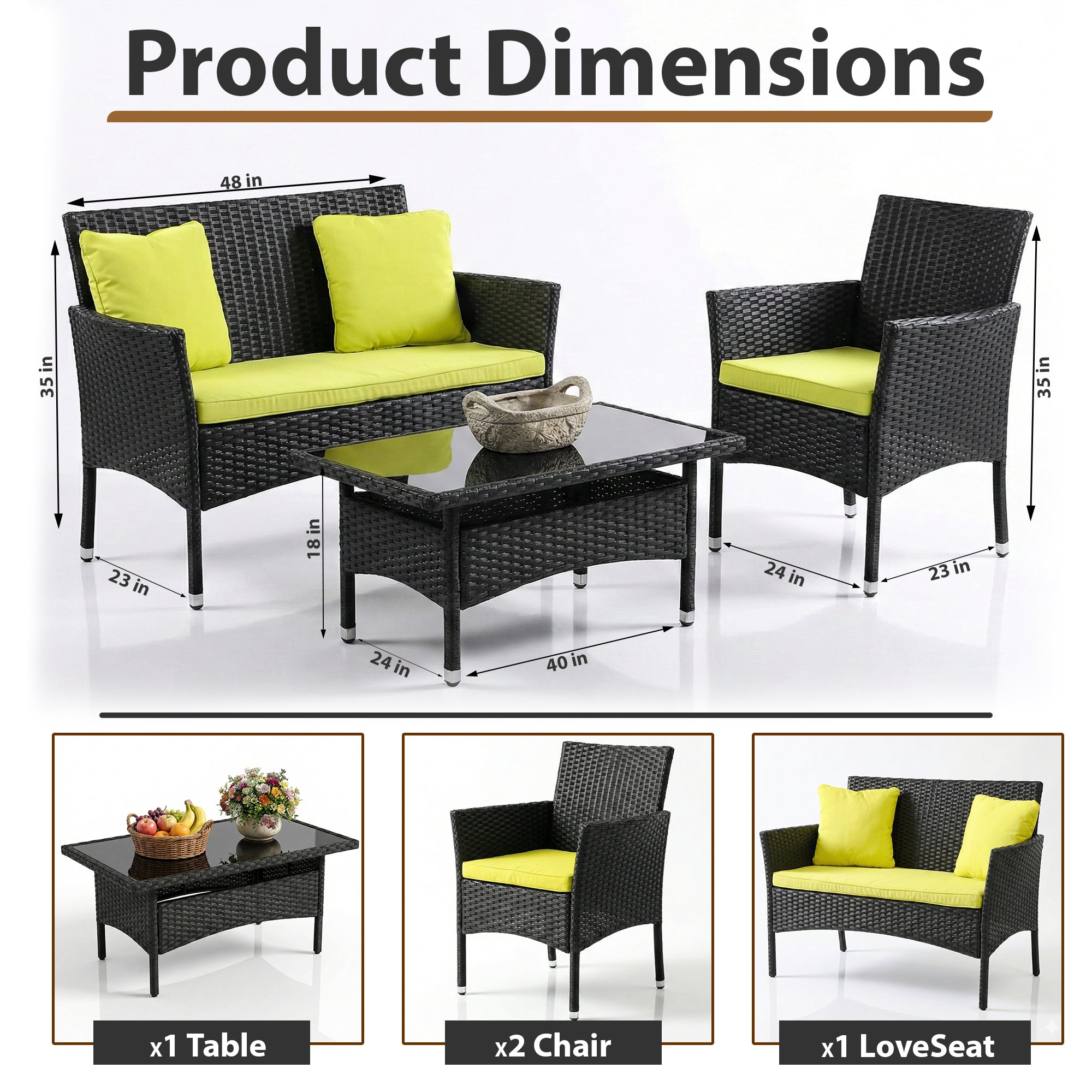 Hamper Outdoor Sofa Set 2 Seater , 2 Single seater and 1 Center Table Set (Black)