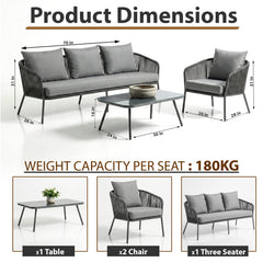 Akva Outdoor Sofa Set 3 Seater , 2 Single seater and 1 Center Table Set (Grey) Braided & Rope