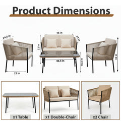 Parna Outdoor Garden Balcony Sofa Set 2 Seater , 2 Single Seater 1 Center Table Set Braided and Rope