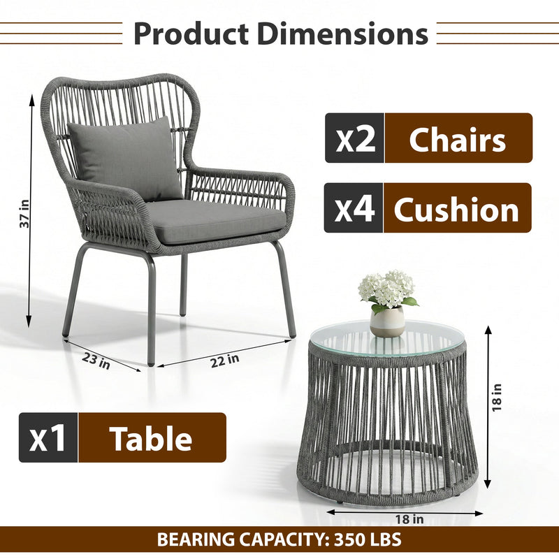 Intra Outdoor Patio Seating Set 2 Chairs and 1 Table Set