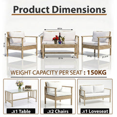 Mesa Outdoor Garden Balcony Sofa Set 2 Seater , 2 Single Seater 1 Center Table Set (Cream)