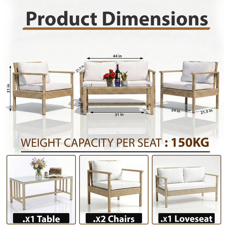 Mesa Outdoor Garden Balcony Sofa Set 2 Seater , 2 Single Seater 1 Center Table Set (Cream)