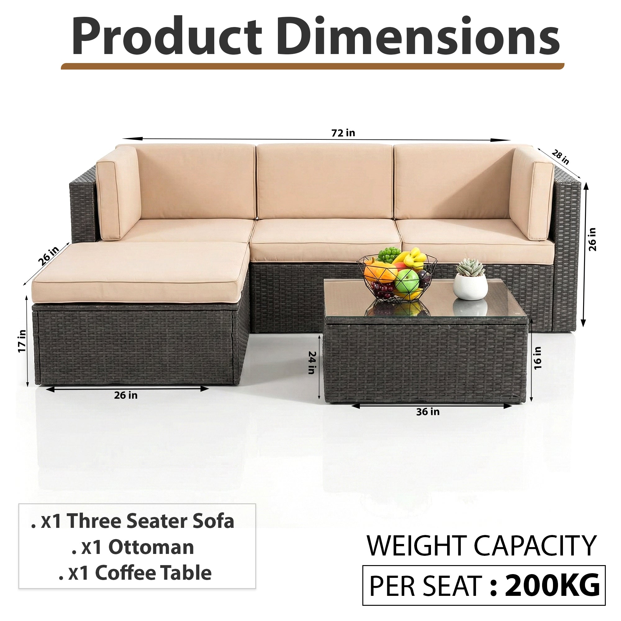 Ment Outdoor Sofa Set 4 Seater and 1 Center Table Set (Black)