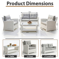 Adara Outdoor Sofa Set 2 Seater, 2 Single seater and 1 Center Table (White)
