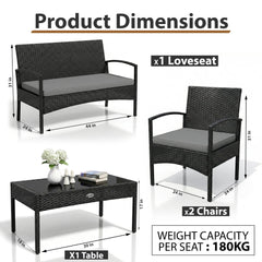 Gaetano Outdoor Sofa Set 2 Seater , 2 Single seater and 1 Center Table (Black)