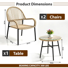 Kivas Outdoor Patio Seating Set 2 Chairs and 1 Table Set (Beige) Braided & Rope