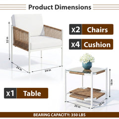 Oreva Outdoor Patio Seating Set 2 Chairs and 1 Table Set (Beige) Braided & Rope