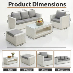 Nicholas Outdoor Sofa Set 3 Seater , 2 Single seater With Ottoman and 1 Center Table Set (White)