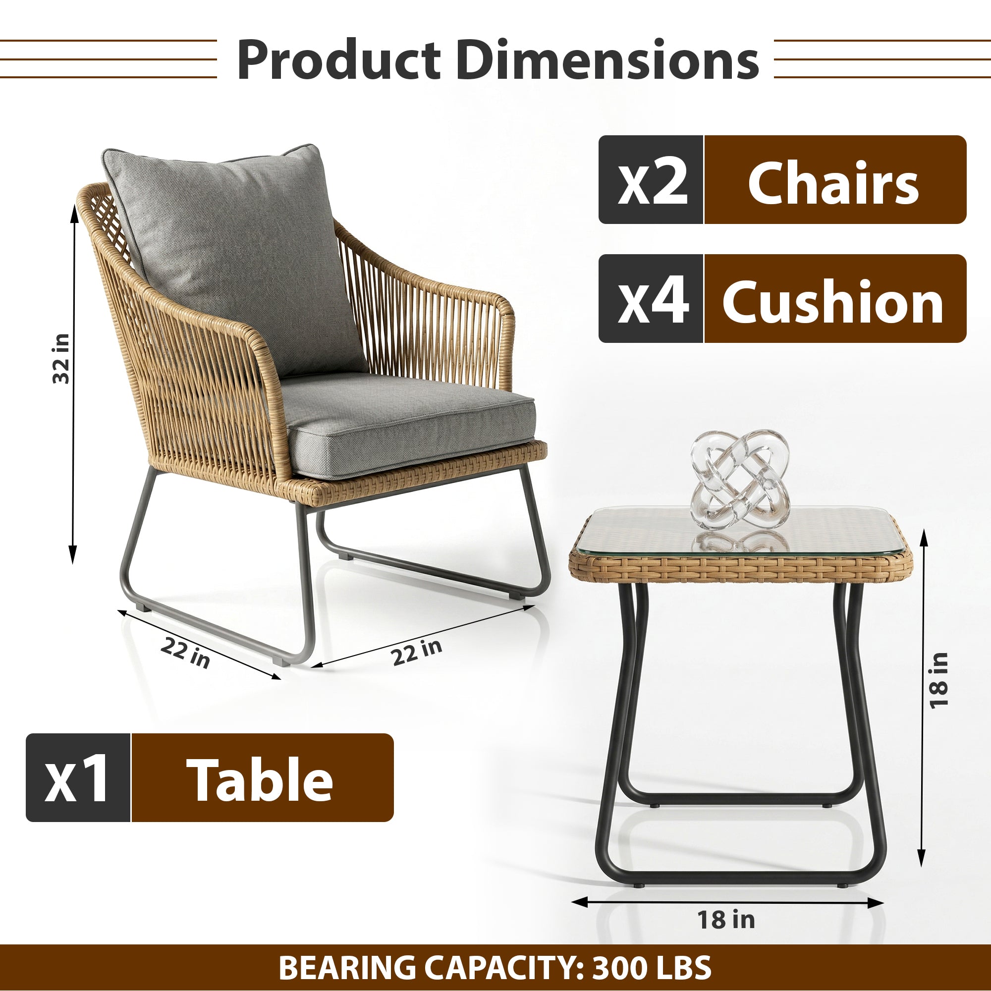 Minto Outdoor Patio Seating Set 2 Chairs and 1 table Set (Tan)