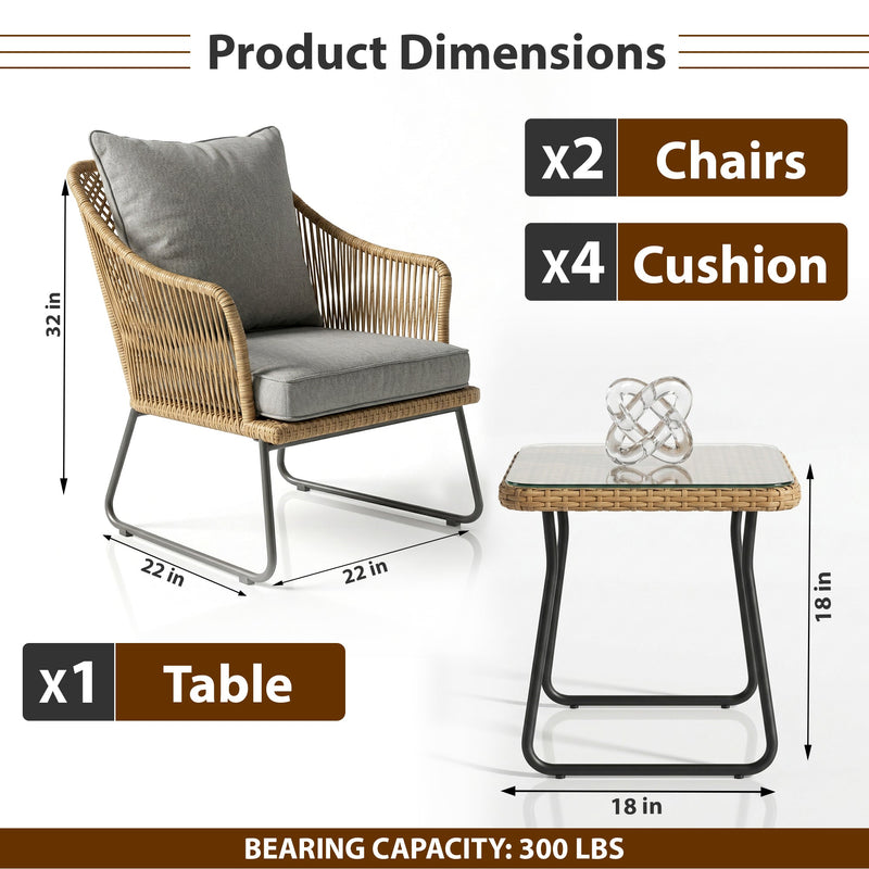 Minto Outdoor Patio Seating Set 2 Chairs and 1 table Set (Tan)