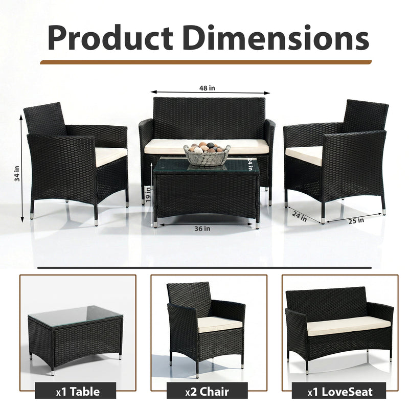 Unico Outdoor Sofa Set 2 Seater , 2 Single seater and 1 Center Table Set (Black)