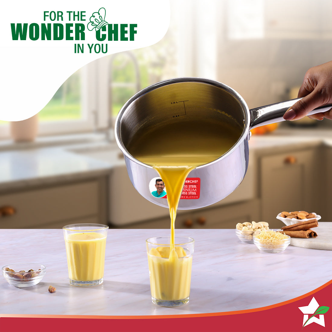Wonderchef Stella Triply Stainless Steel Milk Pan | 16 cm, 1.7 Litres | Compatible with Gas Stove, Induction, Ceramic Co