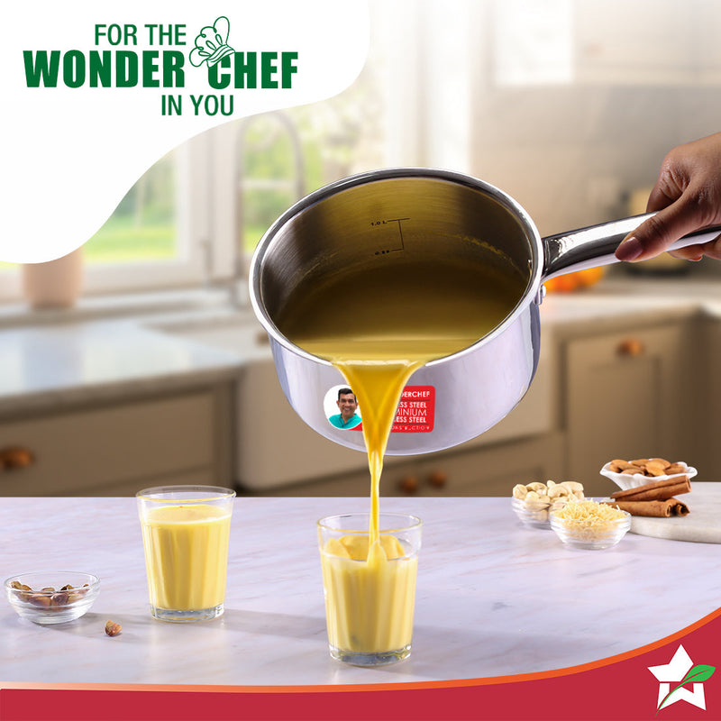 Wonderchef Stella Triply Stainless Steel Milk Pan | 16 cm, 1.7 Litres | Compatible with Gas Stove, Induction, Ceramic Co