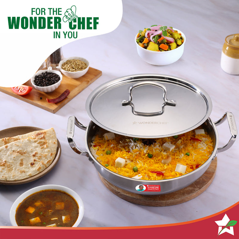 Stella Triply Stainless Steel Kadhai with Lid | 20 cm, 1.6 Litres | Compatible with Gas Stove, Induction, Ceramic Cooktop | Non-toxic | Heavy-duty Handle | 10-year Warranty