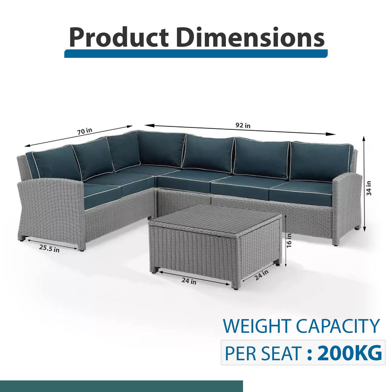 Estio  Outdoor Patio Sofa Set 4 Seater and 1 Table With 1 Ottoman Set