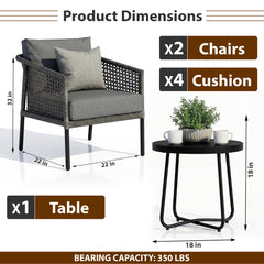 Morton Outdoor Patio Seating Set 2 Chairs and 1 Table Set (Dark Grey)