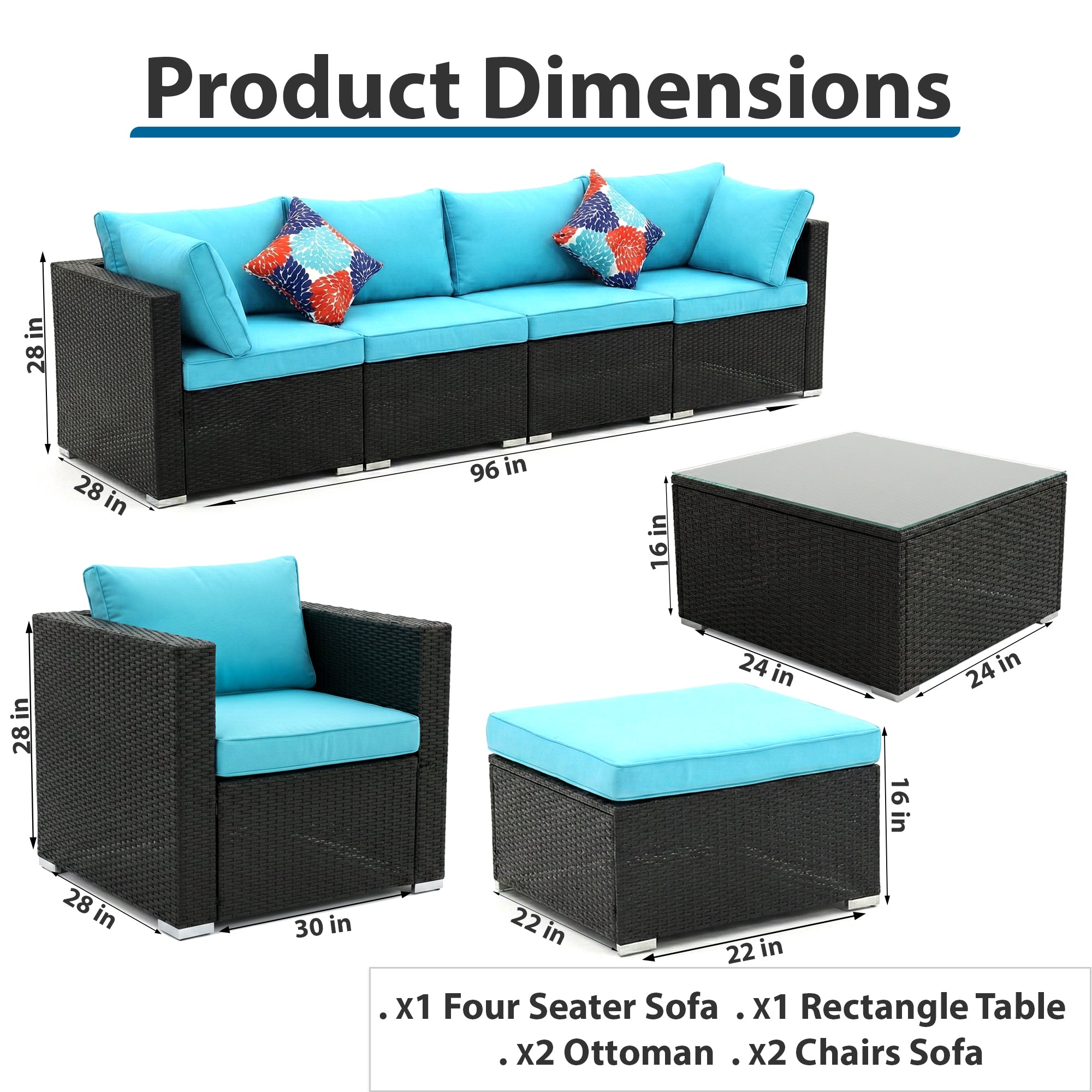 Elesta Outdoor Garden Balcony Sofa Set  4 Seater, 2 Single Seater with 2 ottoman and 1 Center Table Set (Black)