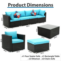 Elesta Outdoor Garden Balcony Sofa Set  4 Seater, 2 Single Seater with 2 ottoman and 1 Center Table Set (Black)