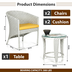 Kuush Outdoor Patio Seating Set 2 Chairs and 1 table Set (White and black)