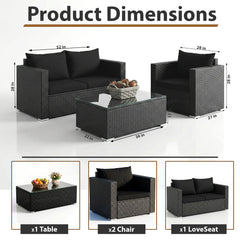 Gracia Outdoor Sofa Set 2 Seater, 2 Single seater and 1 Center Table (Black)