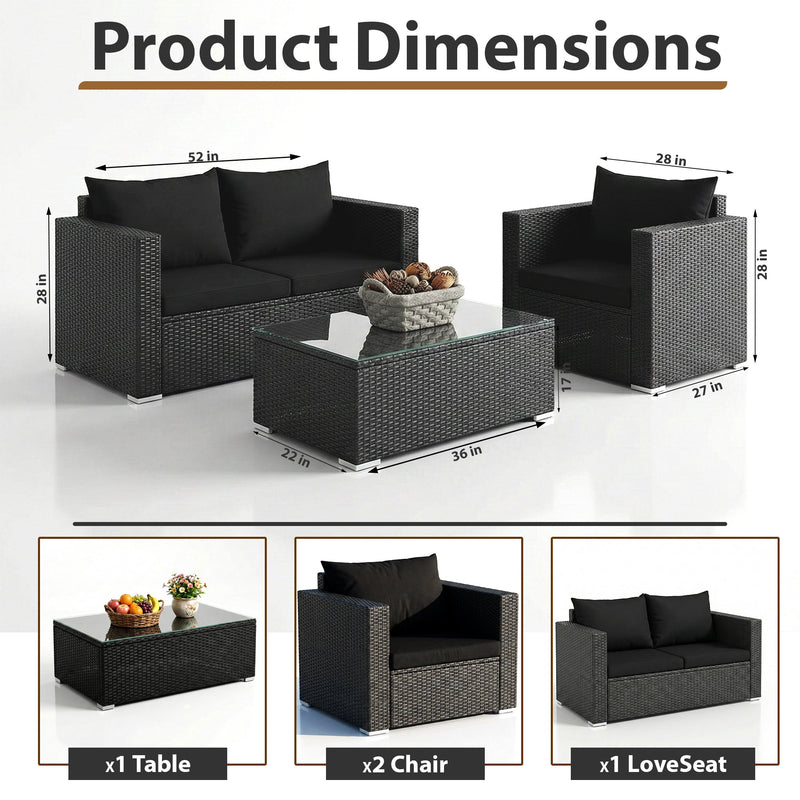 Gracia Outdoor Sofa Set 2 Seater, 2 Single seater and 1 Center Table (Black)