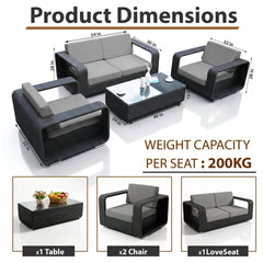 Akrivi Outdoor Sofa Set 2 Seater, 2 Single seater , 1 Center table (Black)
