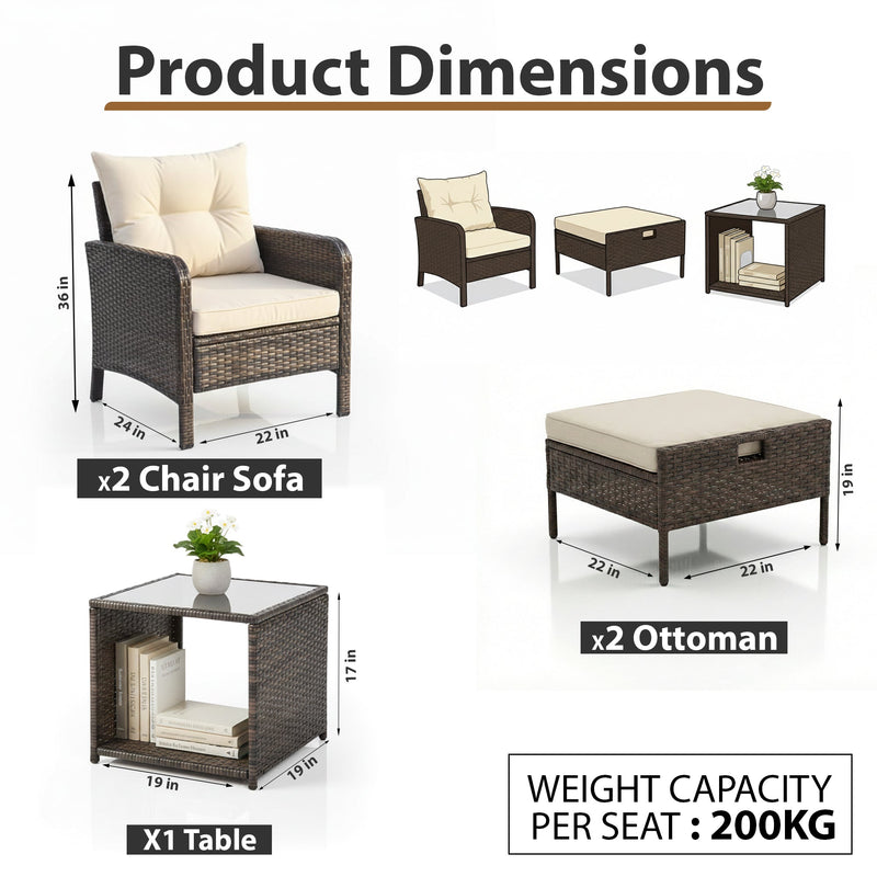 Masami Outdoor Sofa Set  2 Single seater with 2 ottoman and 1 Center Table (Black)