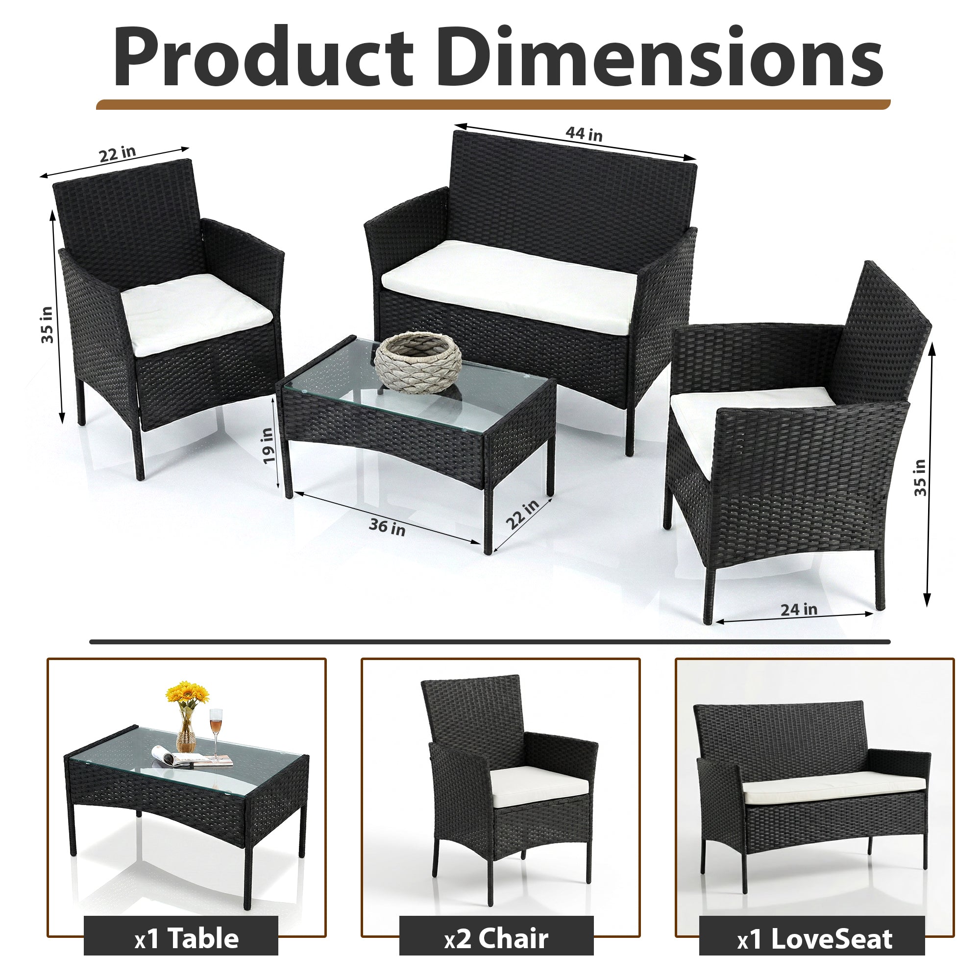 Aaru Outdoor Sofa Set 2 Seater , 2 Single seater and 1 Center Table Set