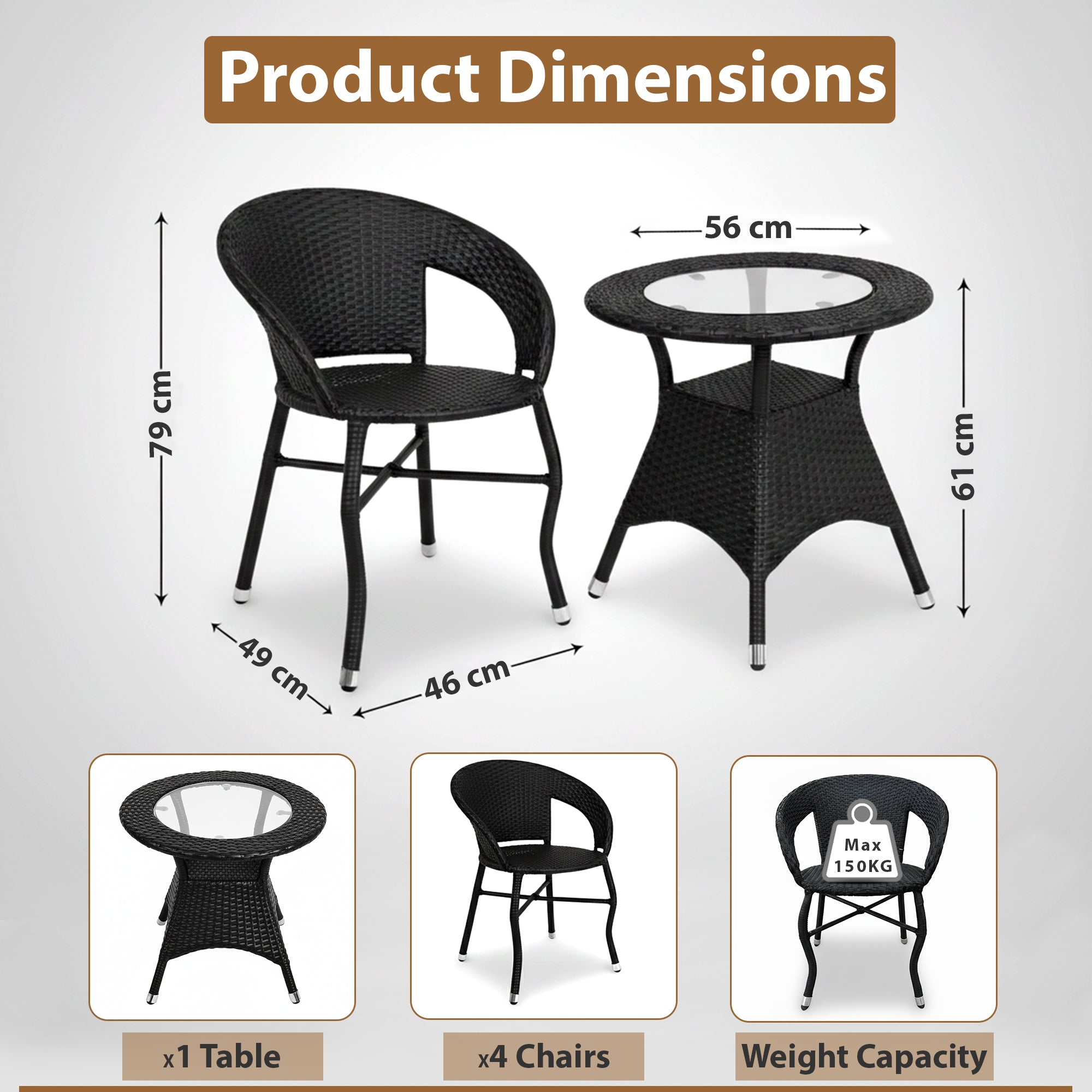 Boss Outdoor Patio Seating Set 4 Chairs and 1 Table Set