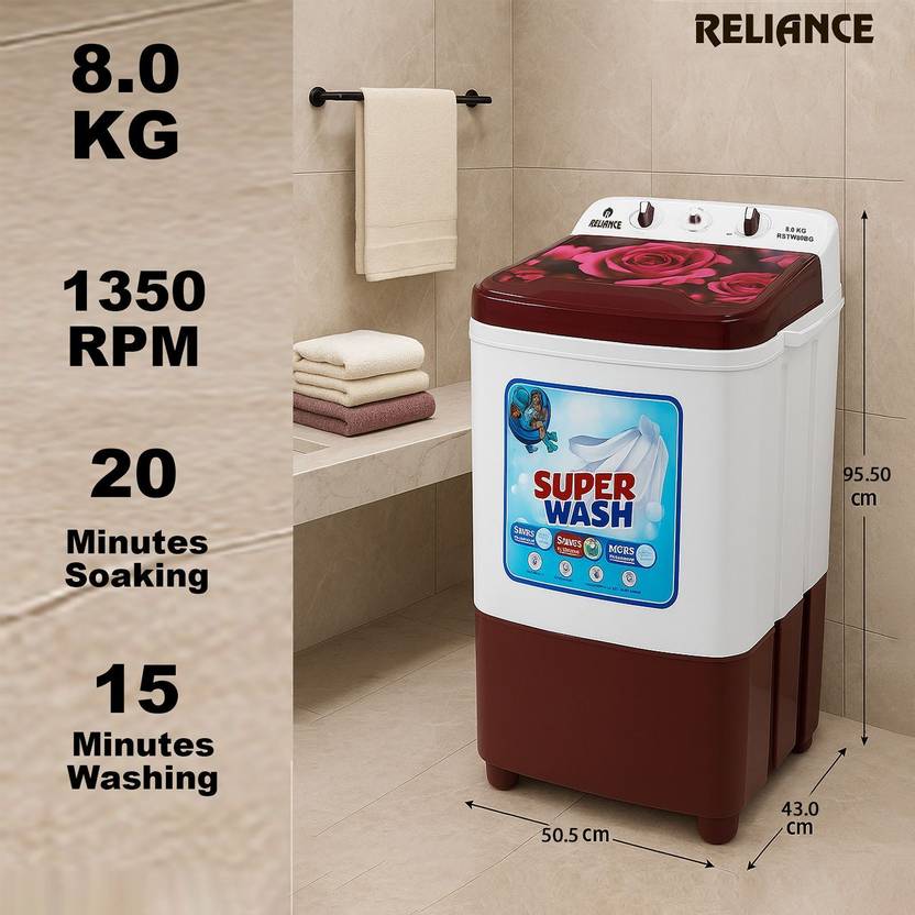 Reliance 8 kg Washer only Maroon (RSTW80BG - 20 Min Soak Function & 15 Min Wash)-3