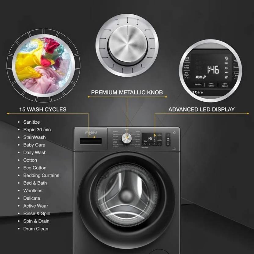 Whirlpool 8 kg Fully Automatic Front Load Washing Machine with In-built Heater Grey (XS8014BYME)-4