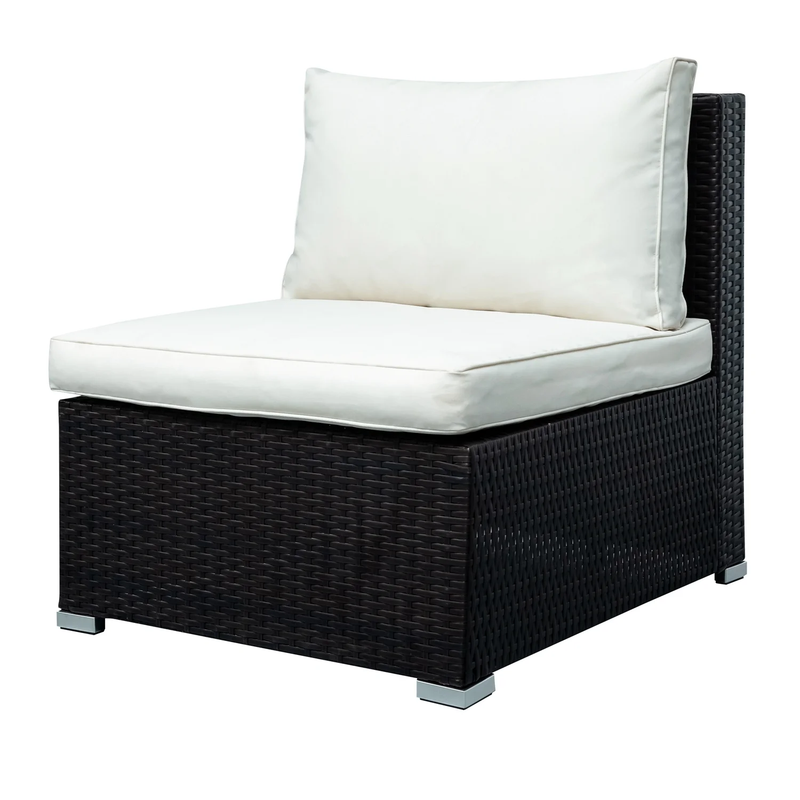 Silas Outdoor Garden Balcony Sofa Set 5 Seater, Single seater With 1 Ottoman and 1 Center Table Set (Black + White)