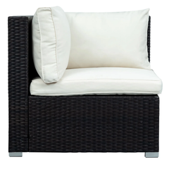 Silas Outdoor Garden Balcony Sofa Set 5 Seater, Single seater With 1 Ottoman and 1 Center Table Set (Black + White)