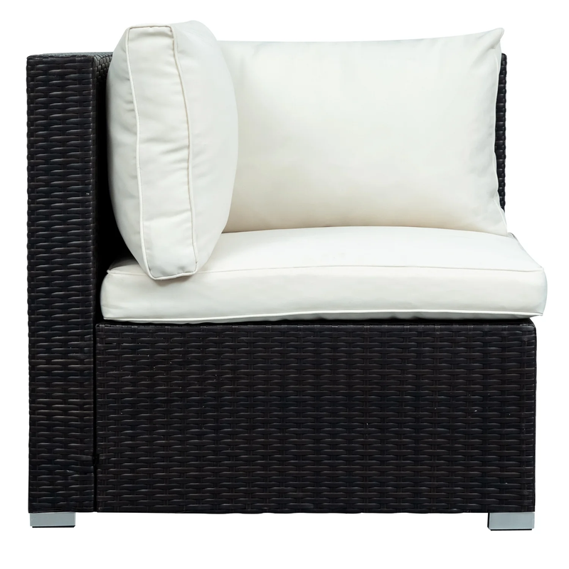 Silas Outdoor Garden Balcony Sofa Set 5 Seater, Single seater With 1 Ottoman and 1 Center Table Set (Black + White)