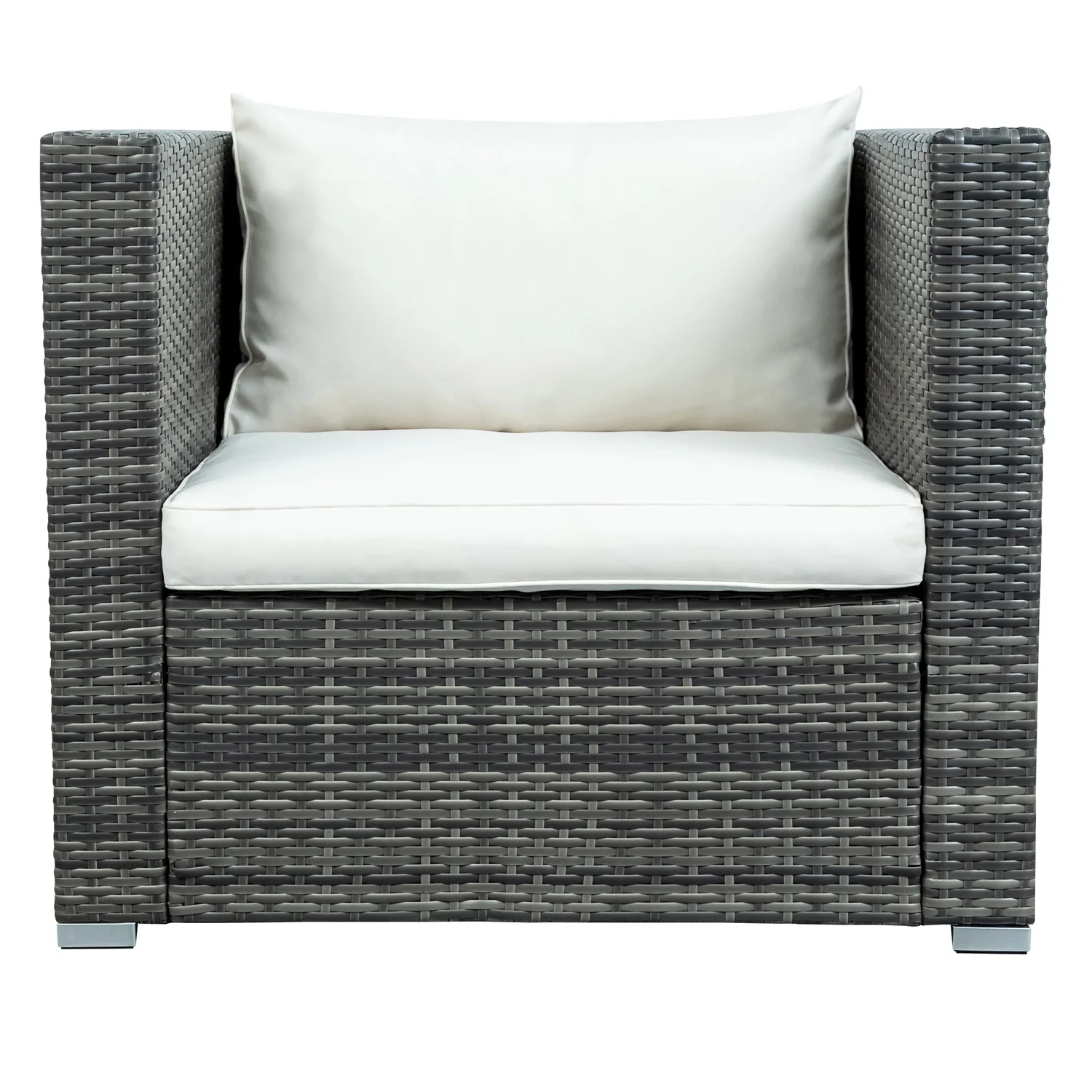 Zoi Outdoor Garden Balcony Sofa Set 6 Seater, Single seater With 1 Ottoman and 1 Center Table Set (Brown + White)