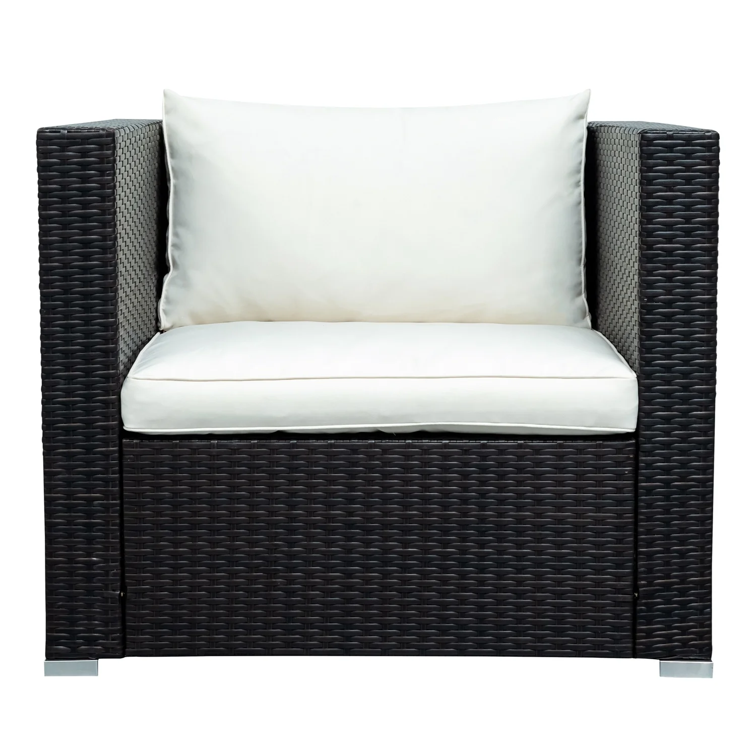 Silas Outdoor Garden Balcony Sofa Set 5 Seater, Single seater With 1 Ottoman and 1 Center Table Set (Black + White)