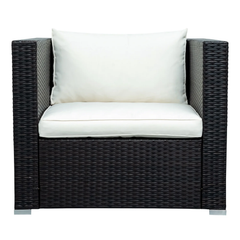 Silas Outdoor Garden Balcony Sofa Set 5 Seater, Single seater With 1 Ottoman and 1 Center Table Set (Black + White)