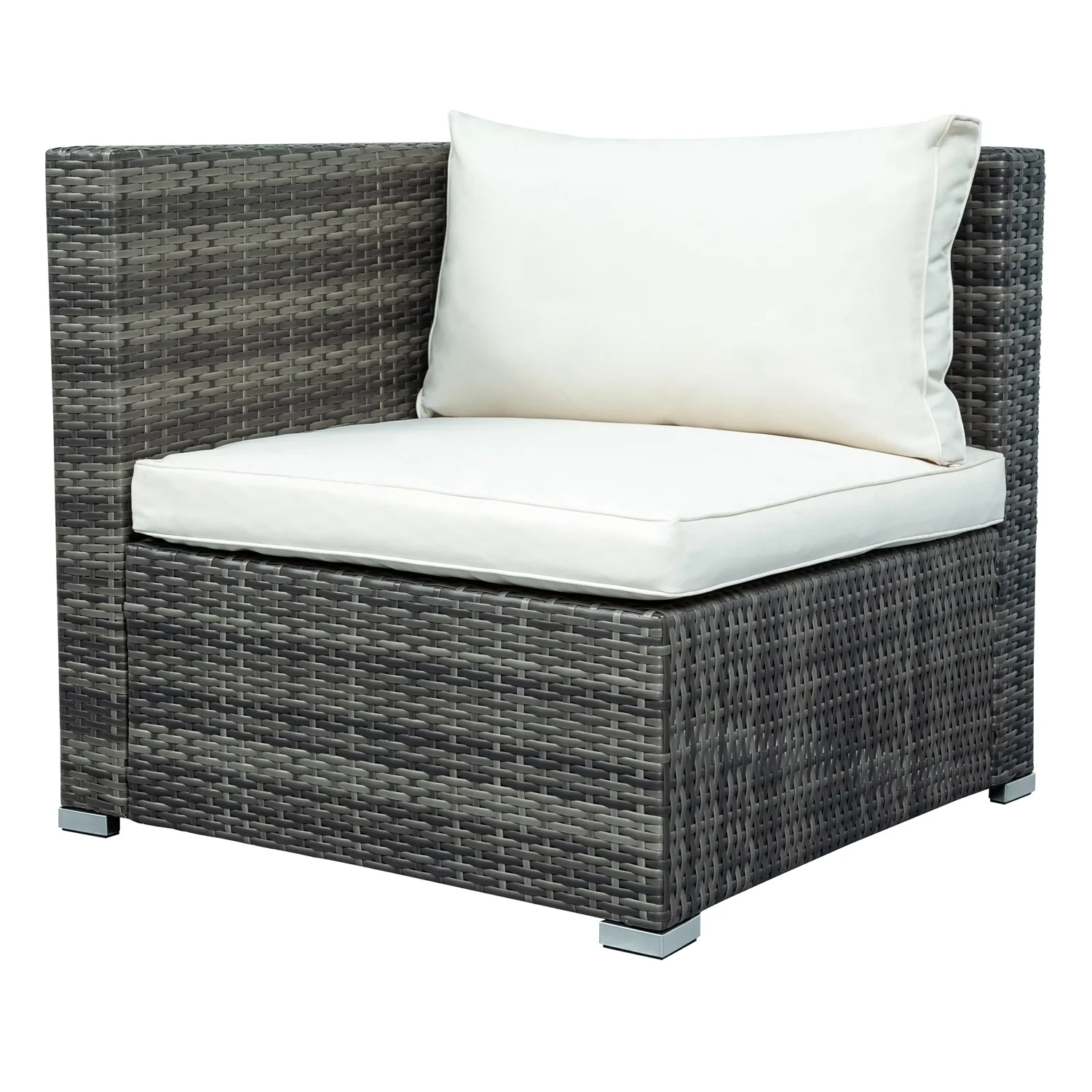 Zoi Outdoor Garden Balcony Sofa Set 6 Seater, Single seater With 1 Ottoman and 1 Center Table Set (Brown + White)