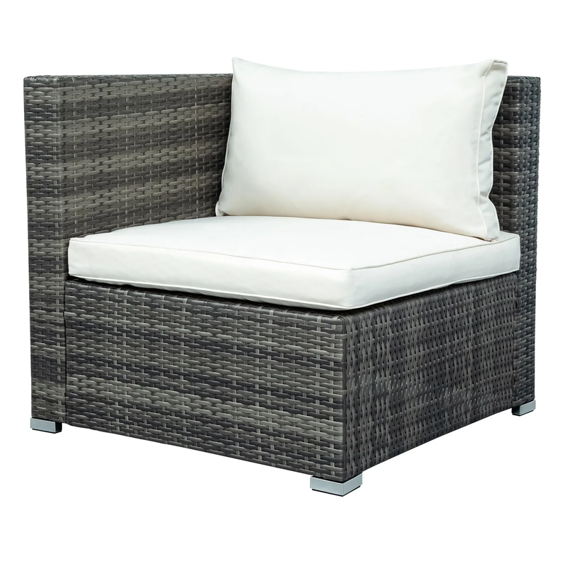 Zoi Outdoor Garden Balcony Sofa Set 6 Seater, Single seater With 1 Ottoman and 1 Center Table Set (Brown + White)