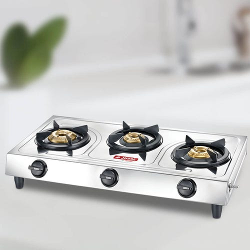 Judge by Prestige 3 Burner Aura Delight Stainless Steel Gas Stove (JAG 02) | High-efficiency Brass Burners | Spill Proof Design | 2 years Warranty