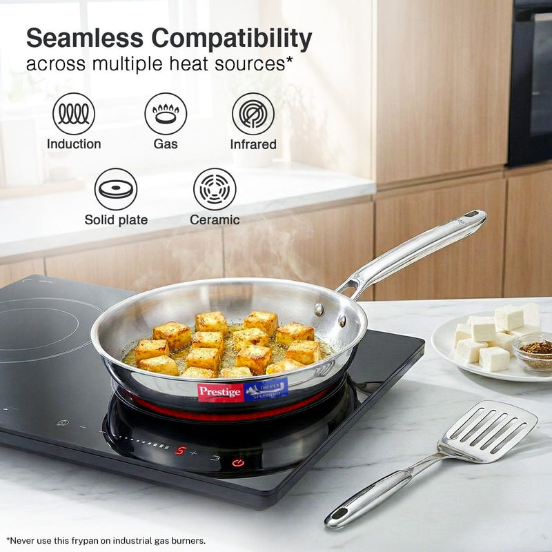 Prestige 5 Litre TRIPLY Svachh Outer Lid Handi Pressure Cooker, Deep Lid for Spillage Control, Gas & Induction Compatible + Prestige 24cm/1.7L Tri-Ply Stainless Steel Splendid Fry Pan, 15Y Warranty