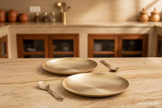 Set of 6 Matt Finish Bronze Breakfast Plate With Spoon